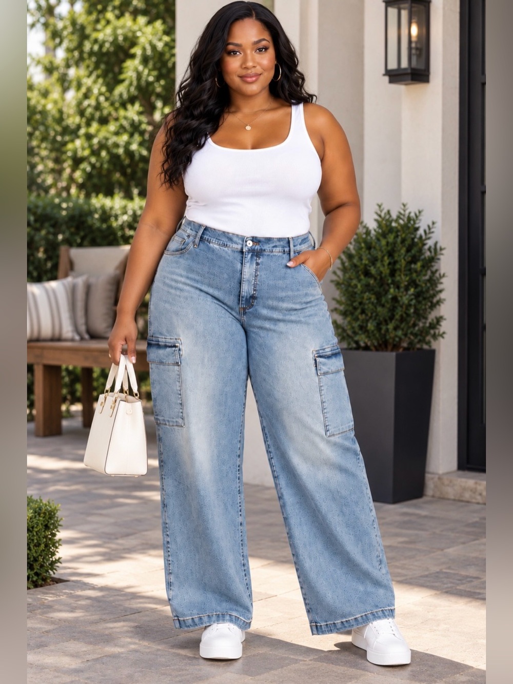 Jessica Simpson Women’s Light Blue Wide Leg Cargo  Jeans